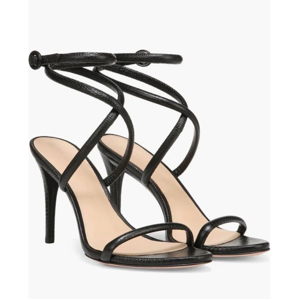 Veronica Beard Black Spiral Wrap Leather Stiletto Sandals